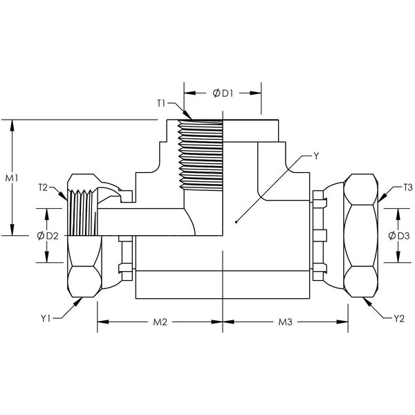 World Wide Fittings Female Pipe Swivel to Female Pipe Swivel to Female Pipe Tee 9456X08X08X08